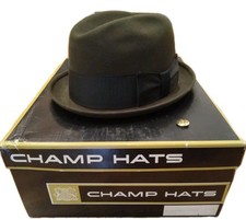 Vintage Champ Hat Fedora California Serpent Sz 7 1/8, OG Box, Dark Brown Felt