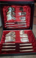 48teil. Fr&uuml;hst&uuml;cks-/Dessertbesteck, 800er Silber, Augsb. Faden im Besteckkasten