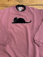 Vtg Kitty Top Stitch Black Cat Sweatshirt Size 2XLarge Grandmacore 80s 90s 2XL