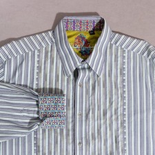 Robert Graham Flip Cuff Striped Long Sleeve Button Up Shirt Men's XL Multicolor