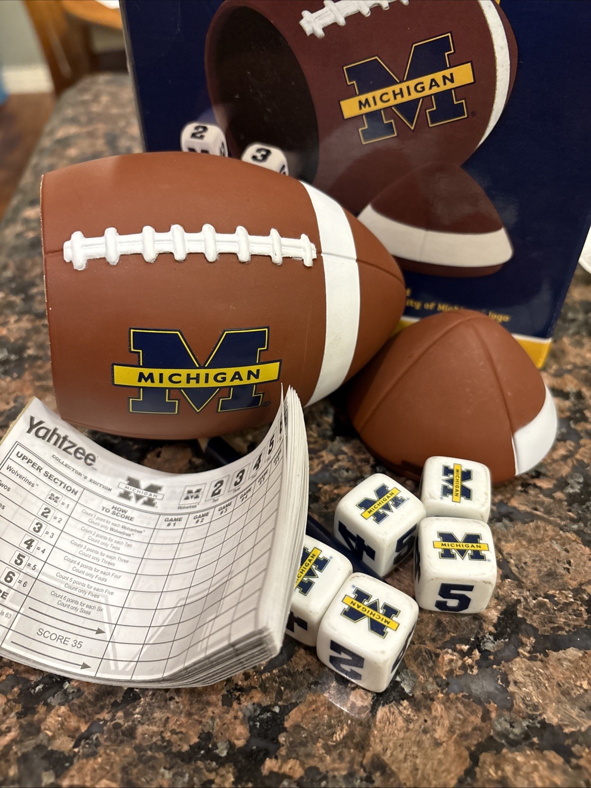 Yahtzee Wolverines University Of Michigan Collector’s Edition Football In Box