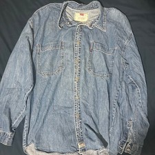 Vintage Levi's Red Tab Denim Button Up Men's Dark Blue Long Sleeve Shirt Large