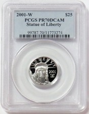 2001 W PLATINUM $25 AMERICAN EAGLE 1/4oz LIBERTY PCGS PR 70 DCAM 4180.00 per troy oz