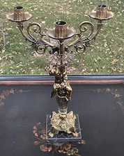 Vintage Gold Cherub Candelabra – Rococo Baroque Style Candle Holder Marble Base