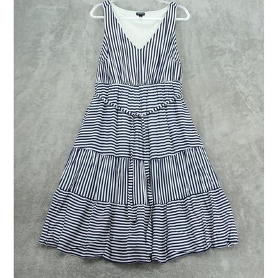 blue and white vertical striped dress Torrid Womens 0 US Large Tiered Belted Nautical Coastal Colors may run in atr_2ndtype-W-Tailored Black Sequined V-Neck Mini Size:30 x 30