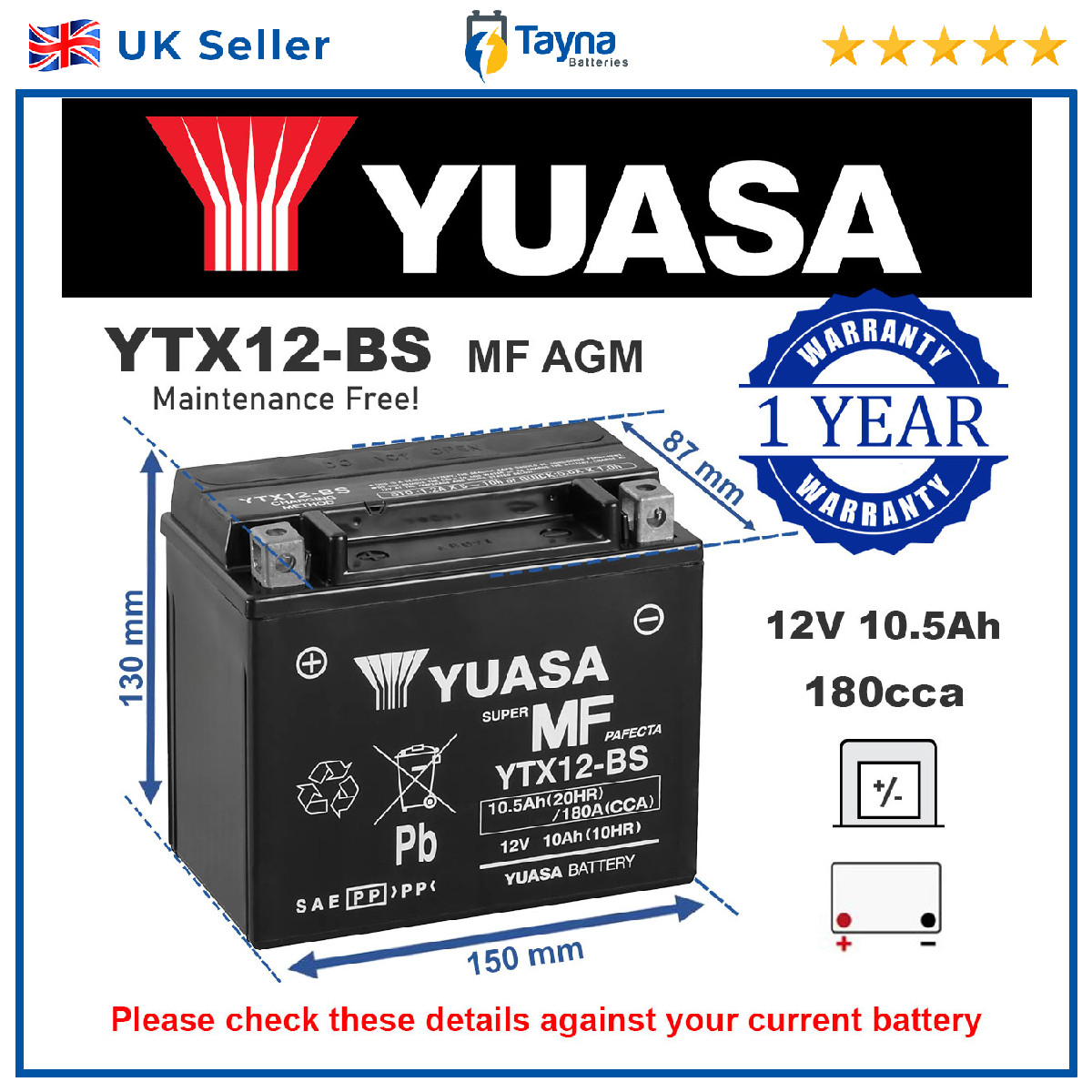 Motorcycle Battery for Kawasaki ZZR Ninja ZX600 ZX-6R ER6  Genuine YUASA