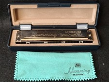 Used, M. SUZUKI Humming TREMOLO HARMONICA and box set -g1205-1