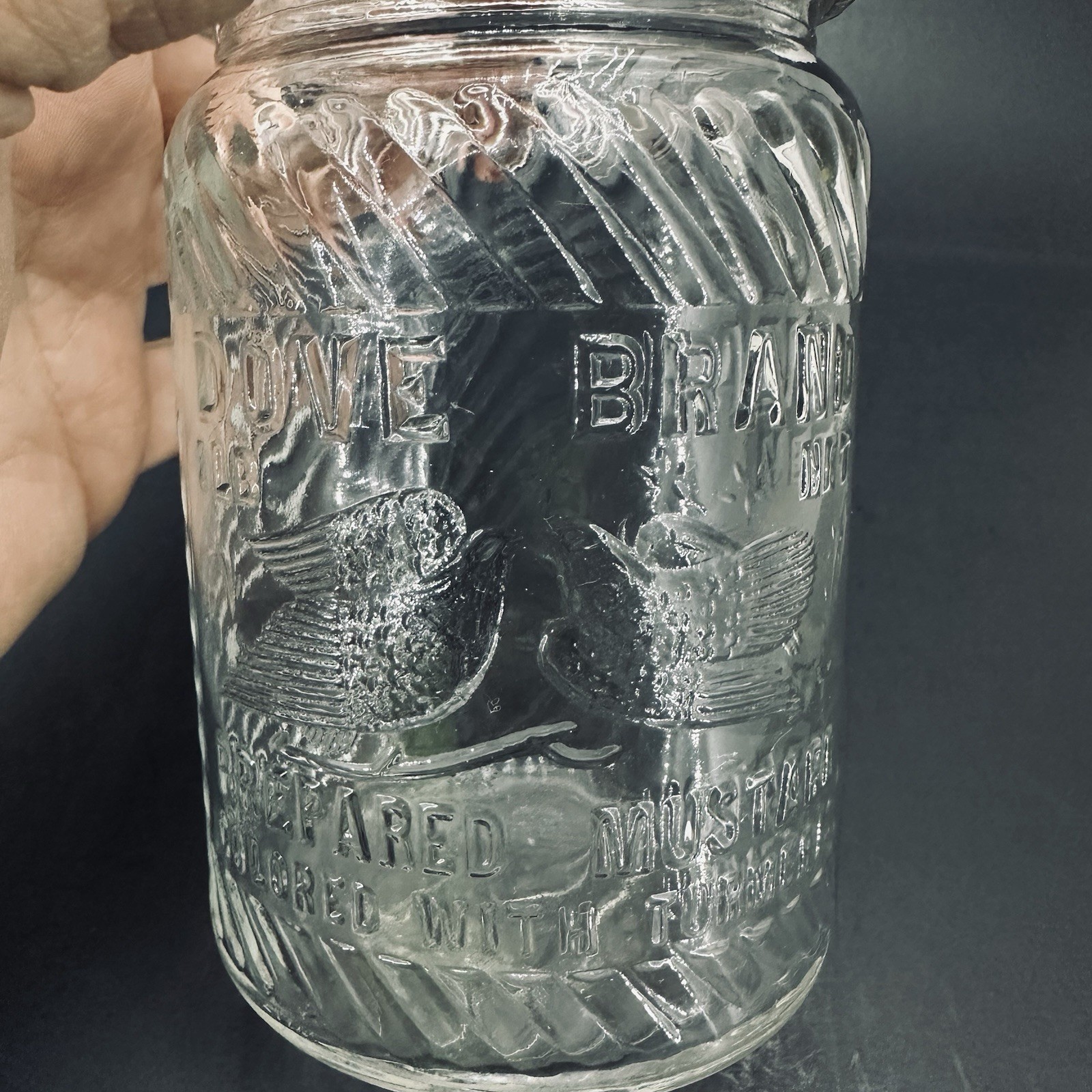 1 LB. DOVE BRAND MUSTARD JAR ORIGINAL FRANK TEA & SPICE CO. JUMBO PEANUT BUTTER