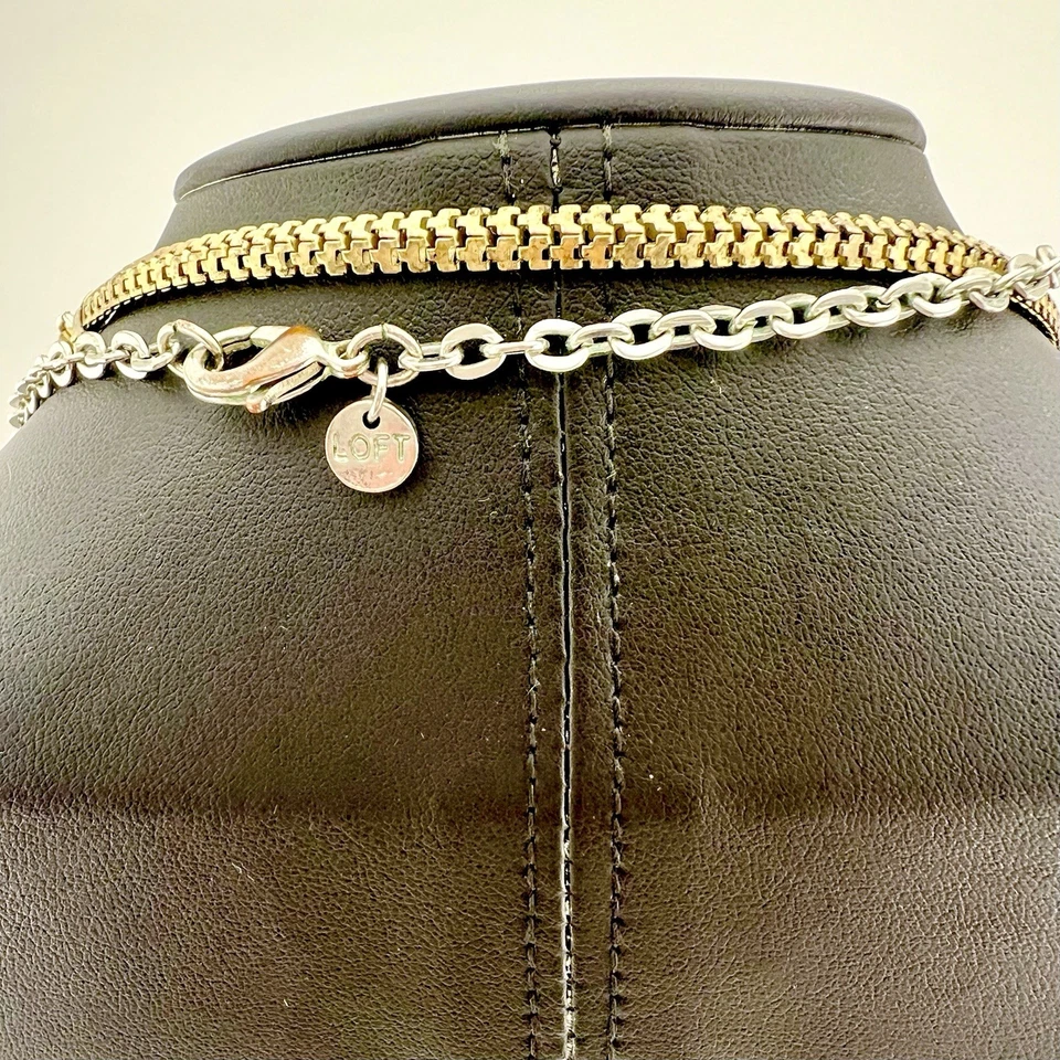 "Juego de collar de cuentas y bisel Ann Taylor Loft tono plata y oro 34""" Foto 4 de 4