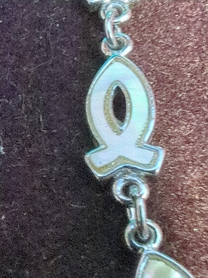 Silver Breast Cancer Awareness Bracelet Opalescent Shiny Color Changing Pearly - Image 4 of 4