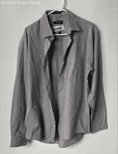 Pierre Cardin Mens Gray Slim Fit Collared Long Sleeve Dress Shirt Size Large