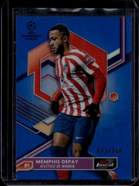 2022 Topps Finest UEFA Club Competitions Memphis Depay #121 Blue Refractor /150