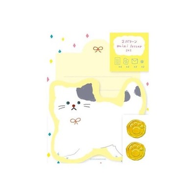 Mofumofu Cat Mini Letter Set Cute Kitten Die-Cut Stationery Made in Japan