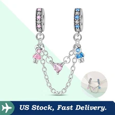 KUNSIR 925 Sterling Silver Safety Chain for Bracelet Charm Family Dangle Pendant