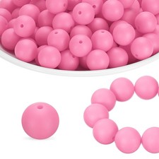 180Pcs Silicone Beads 9mm Round Rubber Focal Beads Bulk, Quartz Pink