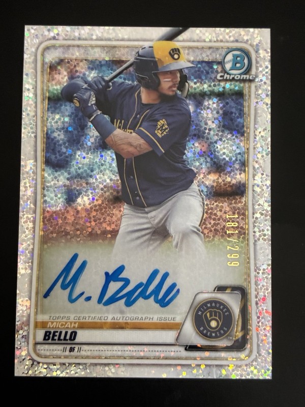 2020 Bowman Chrome Prospects Speckle Refractor 181/299 Micah Bello #CPA-MB Auto