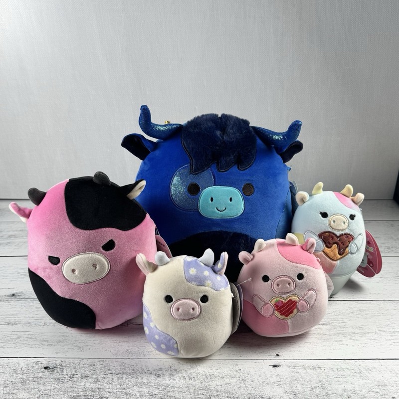 Squishmallows Lot of 5 Cows Osgood the Highland Cow and Friends Soft Plush New