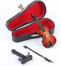 Wooden Miniature Violin with Stand, Bow and Case Mini Musical Instrument Violin