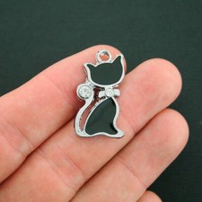 BULK 5 Cat Silver Tone Enamel Charms - E291
