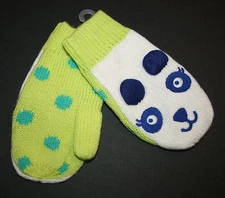New Gymboree Girls 2T 3T Panda Bear Face Knit Mittens Winter 3D Embroidery