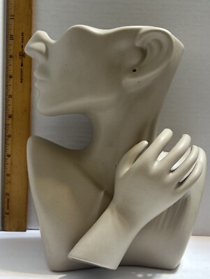 Modernist Abstract Human Face Ceramic beiges Sculpture Figural Head Vase
