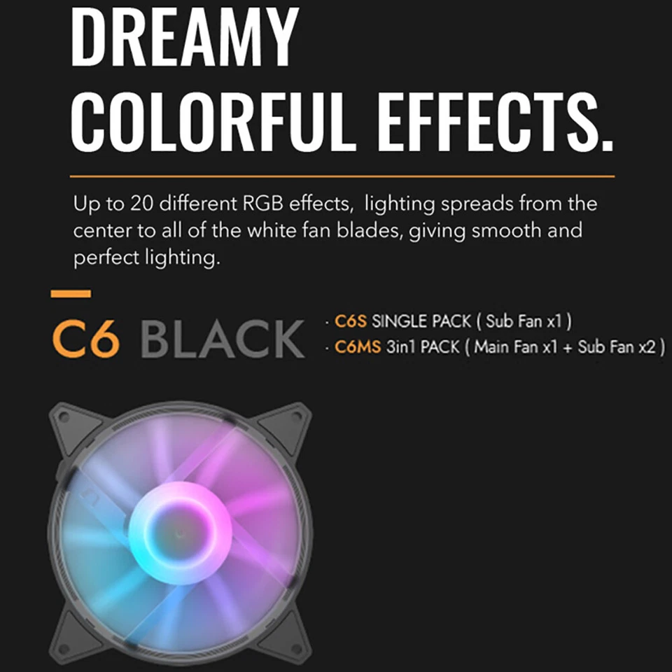 Aigo C6 120mm 3Pack RGB 12V 4Pin LED Computer Cooler Cooling PC Case Fan Kit - Image 4 of 4
