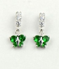 14K White Gold Birthstone Butterfly Dangle Earrings