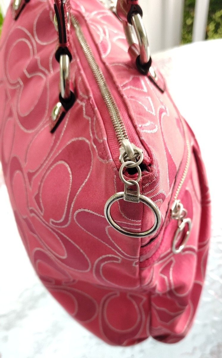 Coach XL 15389 Poppy Ruby Pink Signature C Canvas Tote With