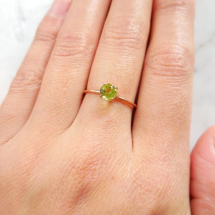 Round Shape Simulated Peridot Solitaire Engagement Ring In 10K Pure Rose Gold - Image 2 of 4
