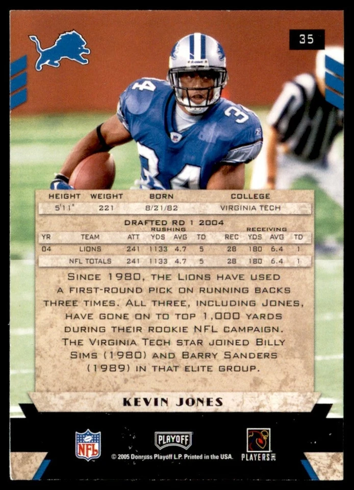 2005 Playoff Honors Kevin Jones Detroit Lions #35 - Image 2 of 2
