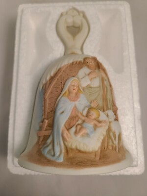 Vintage HOMCO Beautiful Nativity Bell 3D Raised Images Christmas Decor 6'' Tall