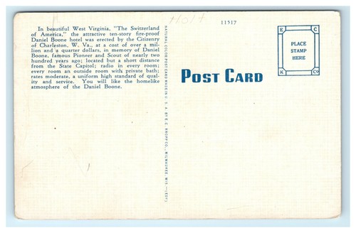 Marcador postal Daniel Boone Hotel Charleston West Virginia - Imagen 2 de 2
