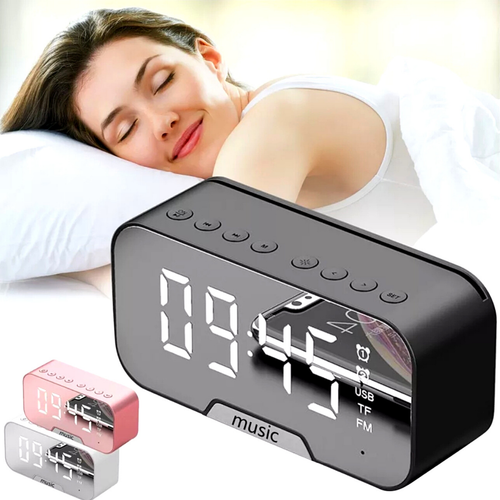 Reloj Despertador Con Espejo LED Radio FM De Bluetooth Música Inalámbrico Alarma - Picture 1 of 24