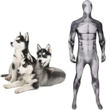 Husky Dog Muscle Bodysuit Jumpsuit Adult Kids Halloween Cosplay Costume
