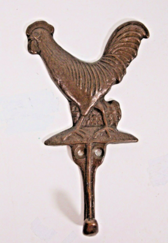 Bronze Tone Cast Metal Repro Rooster 5” Vtg Wall Coat Hat Keys Hook Lot of 4 - 第 1/12 張圖片