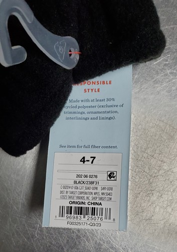 Cat & Jack Kid's Size 4/7 Black Flip Mitten Glove - Fleece - Picture 3 of 3