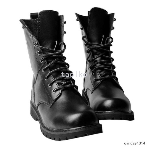 Men Lastest Black Combat Faux Leather Military Ankle Boots Lace Up Shoes SZ 5-11 - Foto 1 di 23