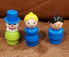 Vintage Lot of 3 Fisher Price Little People Wooden Body Mom Boy Clown