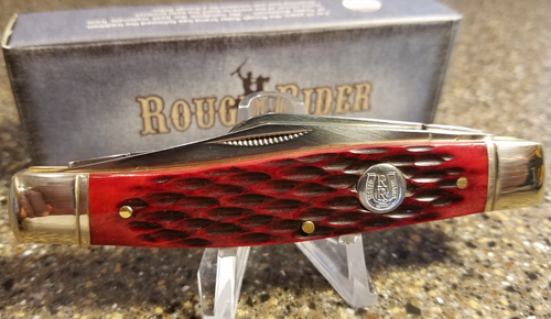 Rough Rider RR298, Large Stockman Red Jigged Bone, 4-1/4", 3-Blades, NEW Old Stk