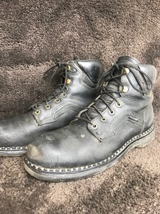 black and red work boots