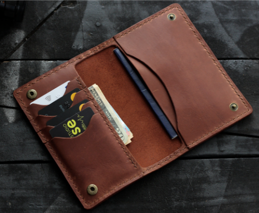 Cow Leather Passport Holder Wallet Bifold Card Pouch Brown Q428-image