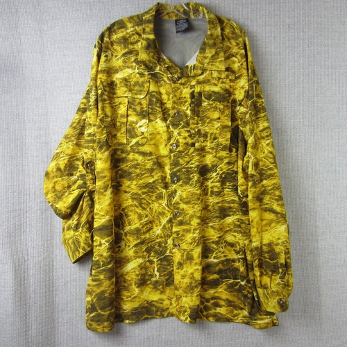Mossy Oak Shirt Mens 3XL Yellow Camo Vented Outdoor Hunting Fish Snake Desert - Picture 2 of 16
