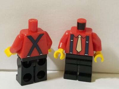 LEGO Minifigure Torso Red Shirt Suspenders White Tie Add Head