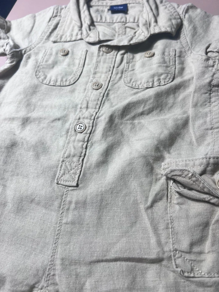 Mono de carga de lino de una pieza Baby Gap para niños - 0-3 meses caqui conjunto informal Foto 4 de 4