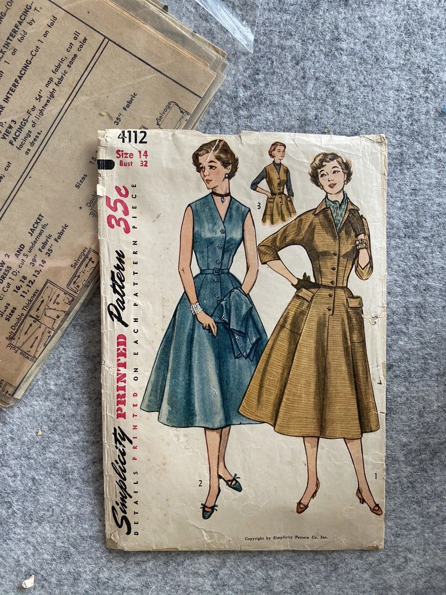 Vintage 1950s Sewing Pattern Women s Dress Jacket Jumper Size 14 Simplicity 4112