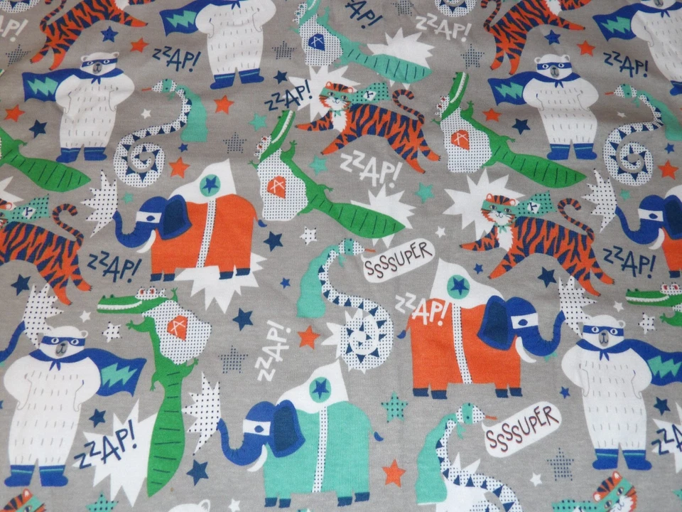 Vintage T Shirt Knit Fabric Gray with Alligators Elephants Polar Bears 30x60 - Image 2 of 2