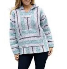 Baja Joe Mexican Hoodie Hippie Surf poncho Sweater /Pullover /Aqua /size Small