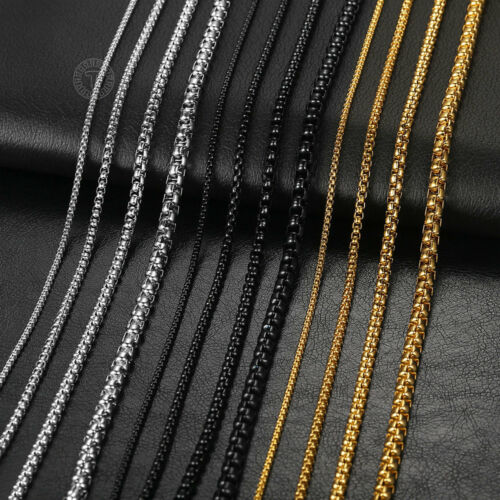 2/3/4/5mm Womens Mens Stainless Steel Round Box Chain Necklace 18inch-24inch - Afbeelding 1 van 11