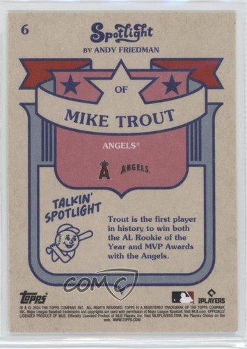 2024 Topps Spotlight By Andy Friedman Mike Trout #6 16we - Picture 2 of 3
