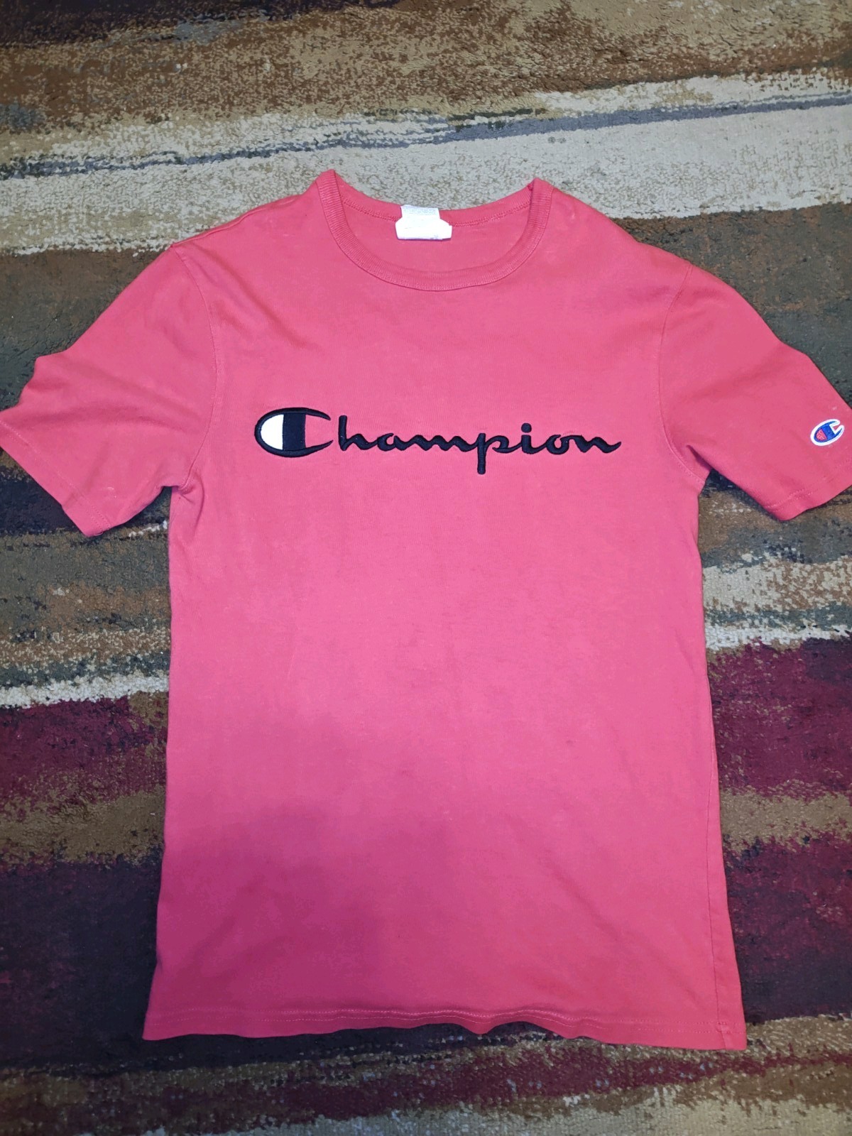 Champion Men's Small Red Cotton T-Shirt Crew Neck Short Sleeve Logo